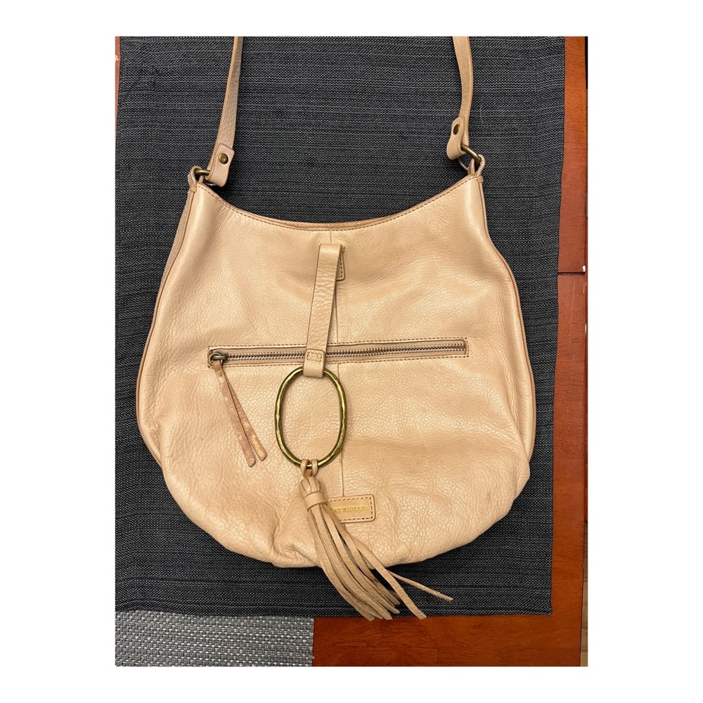Lucky brand tan leather large round cross body bag